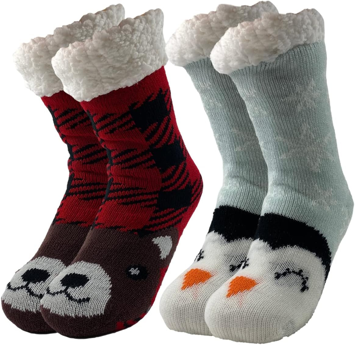 Chaussons chaussettes – Lot de 2 chaussettes antidérapantes – Chaussettes chaudes avec pinces doublées en polaire Sherpa thermique